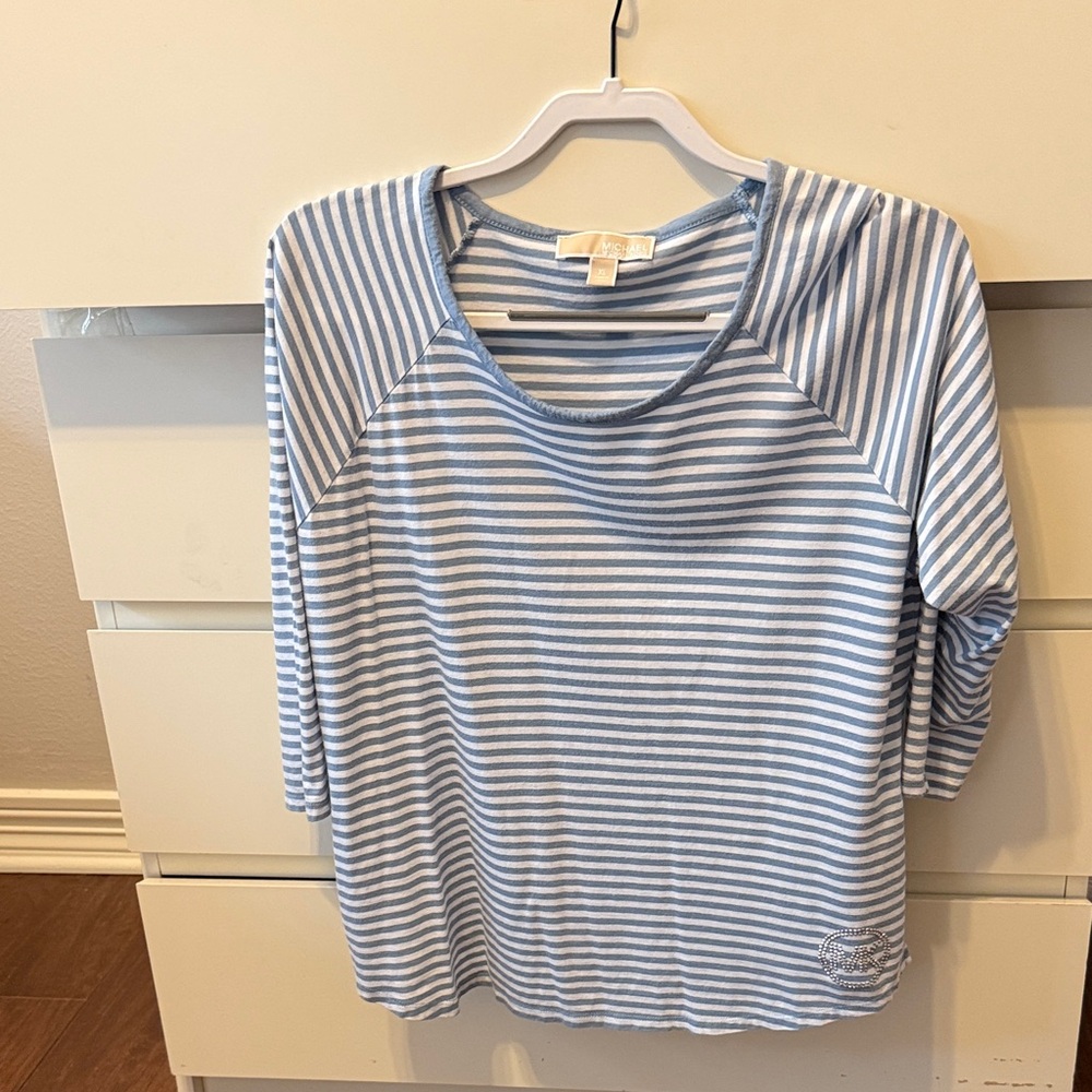 MICHAEL Michael Kors Light Blue Striped Long Sleeve Top
